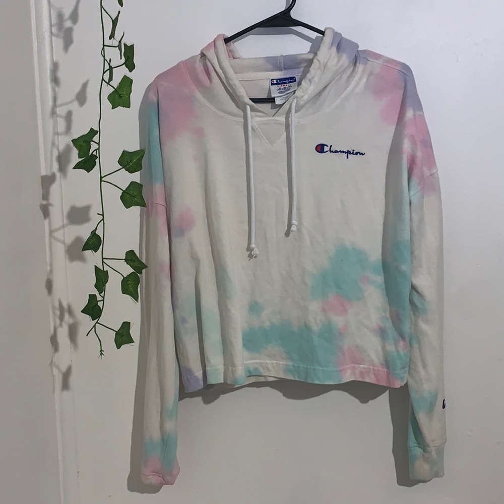 Champion hoodie , draw strings , hood , tie dye styled